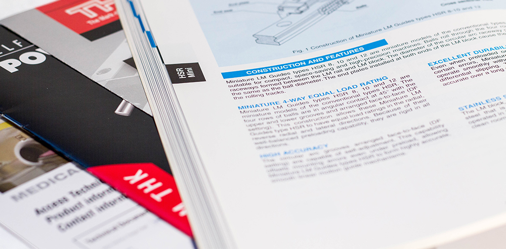Inside of printed THK Catalog